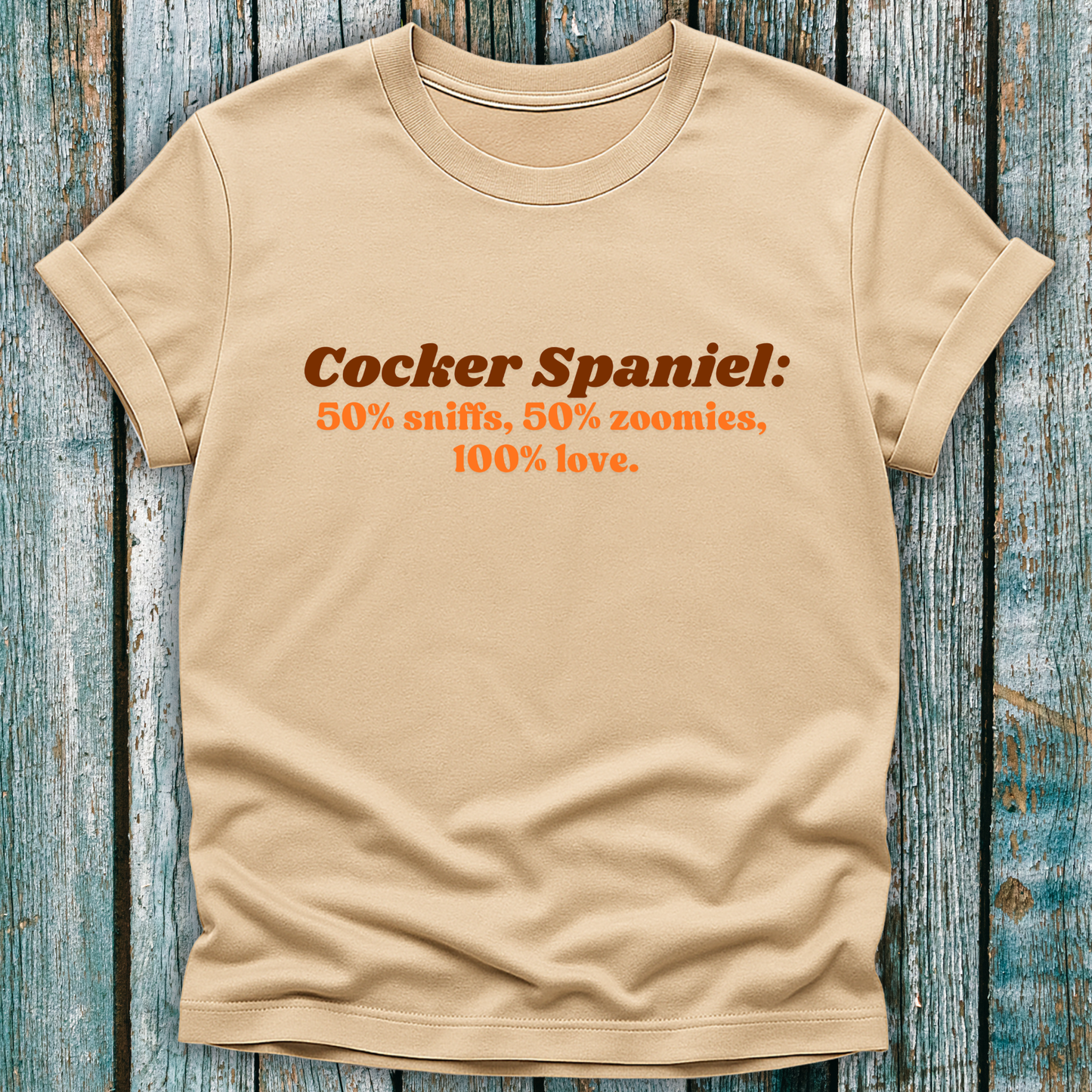 Beige Cocker Spaniel lover t-shirt with brown text