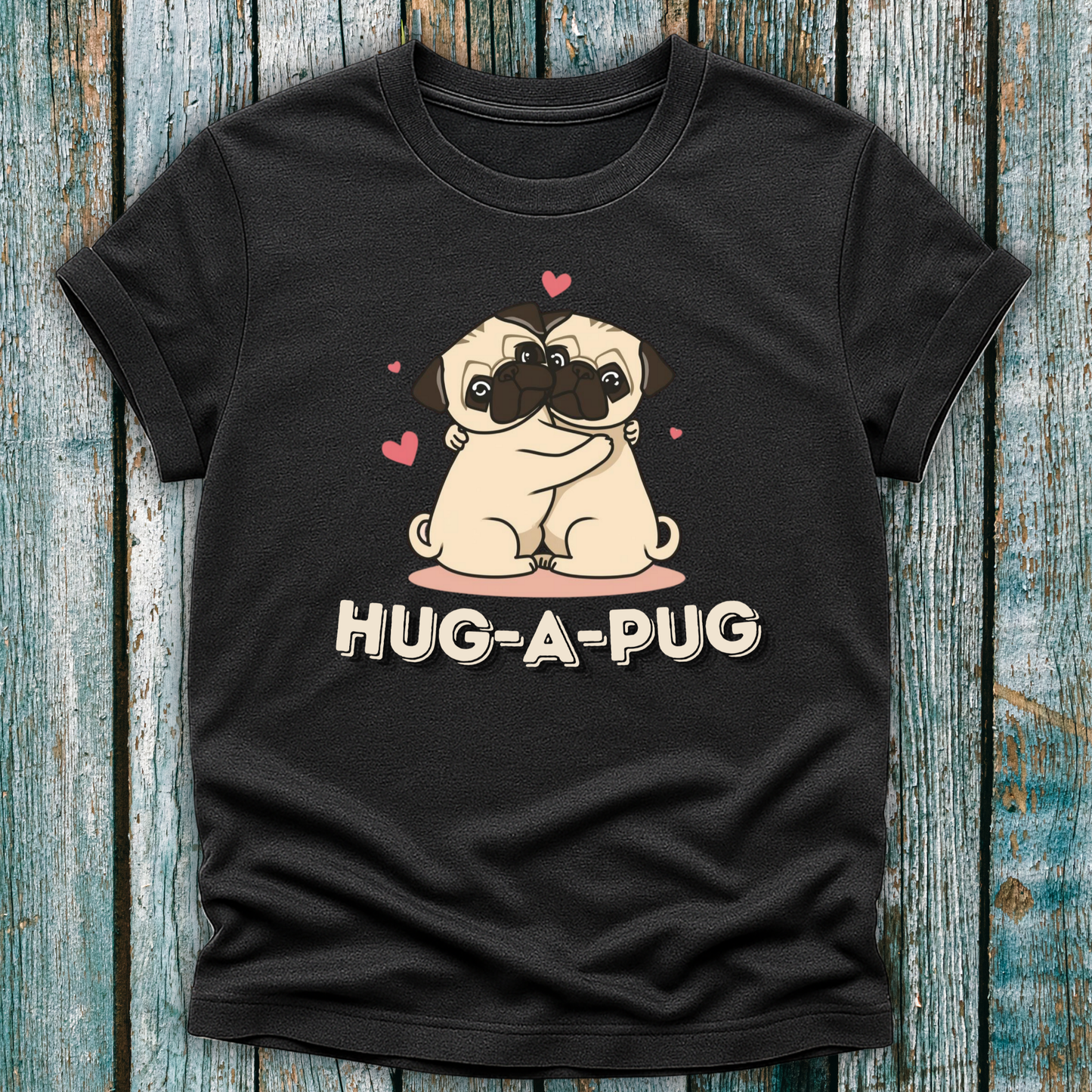 Dark grey hug-a-pug tshirt with cute pug design