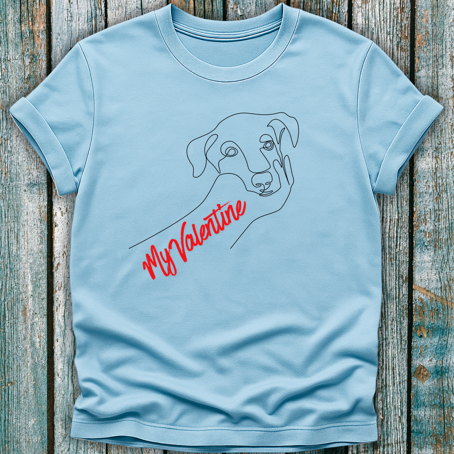 Light blue T-Shirt with dog graphic and "my valentine" text