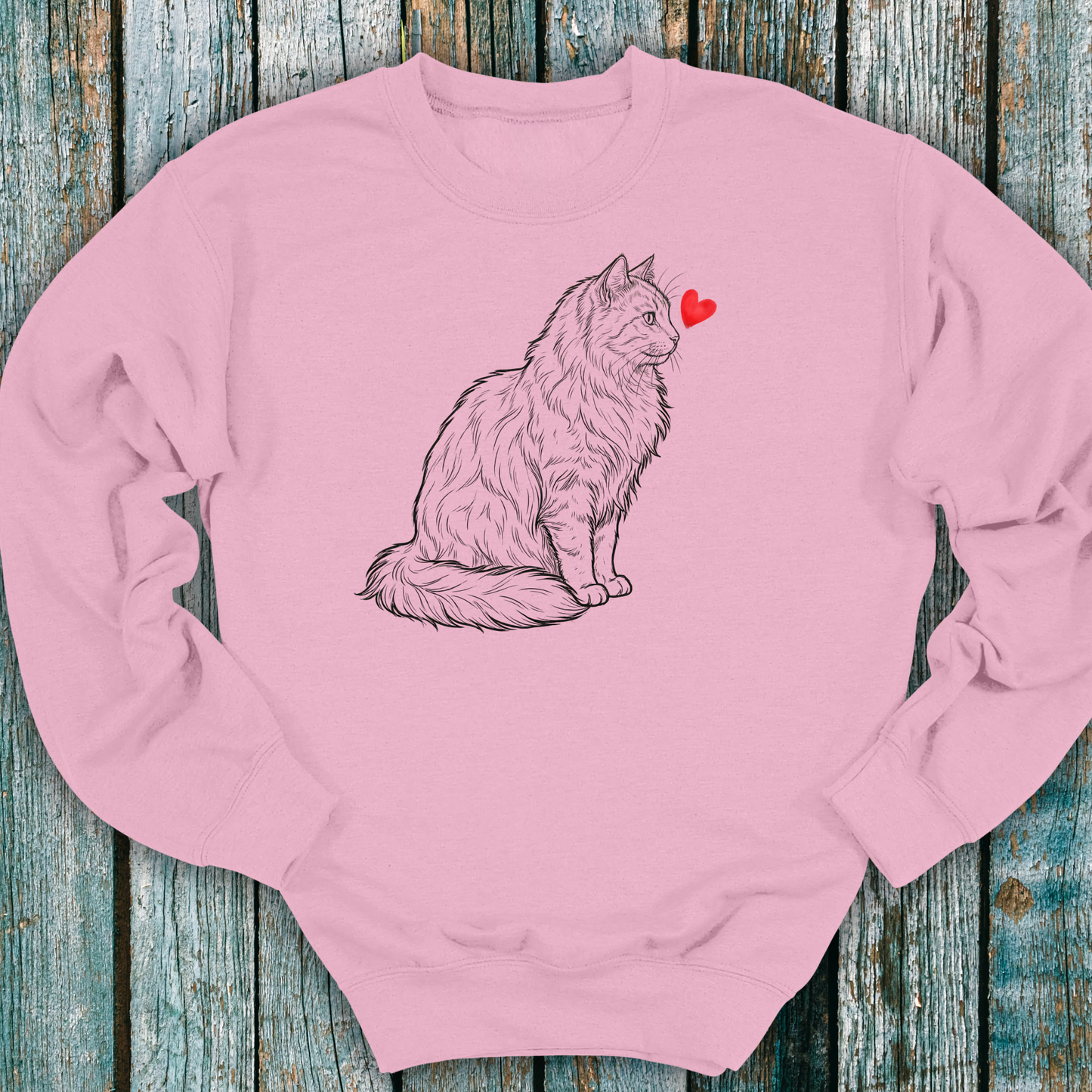 Long Haired Cat Love Heart Sweatshirt ❤️