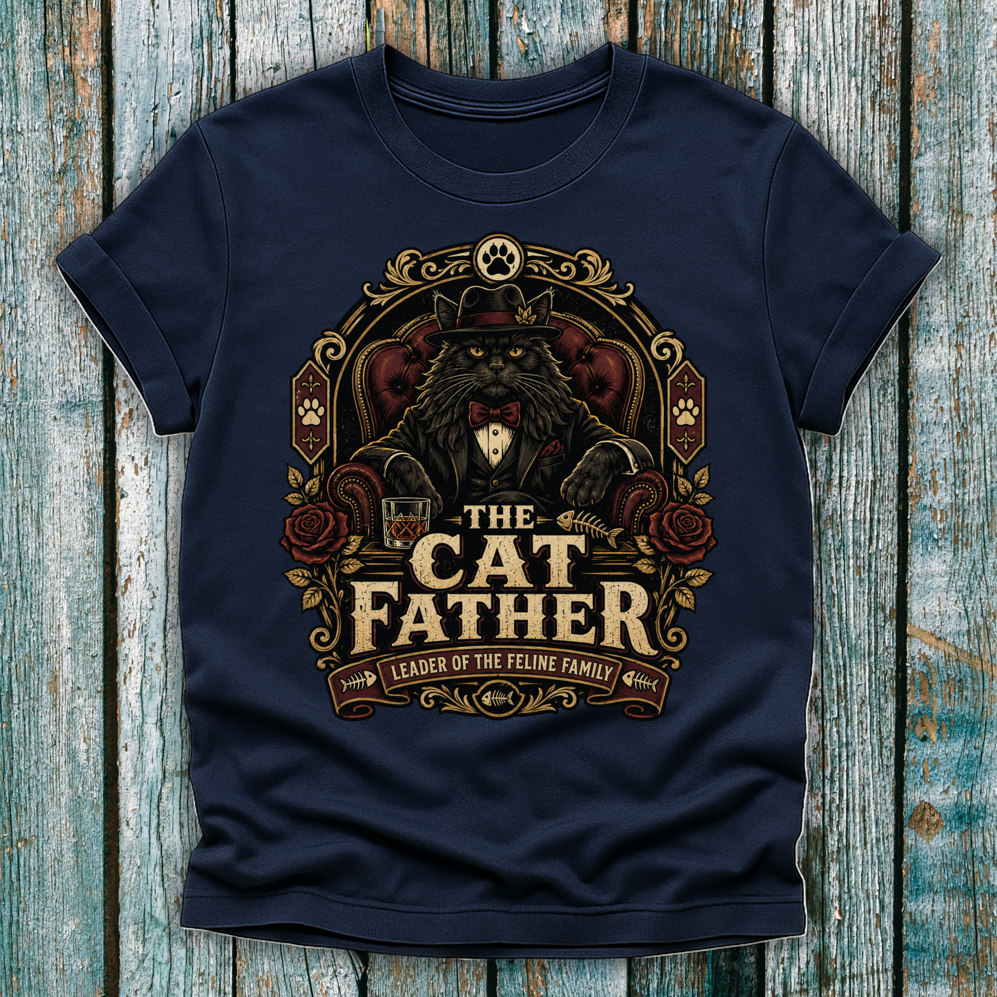 Cat Father T-Shirt — Vintage Mafia Cat Graphic Tee