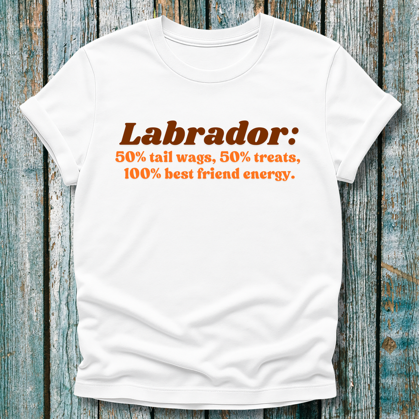White t-shirt with humorous Labrador text design 