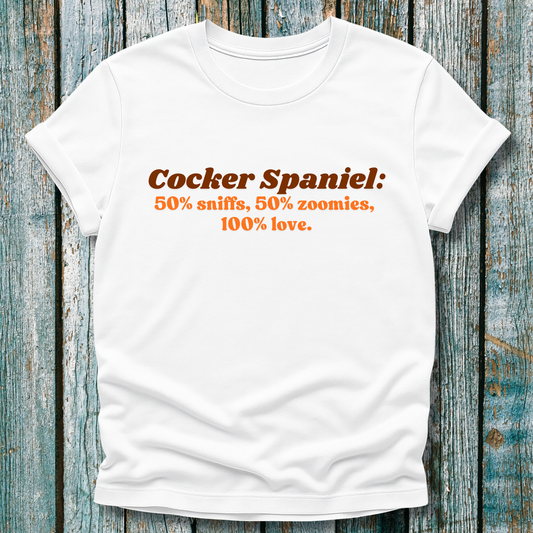 White Cocker Spaniel lover t-shirt with brown text