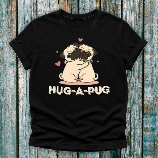 Black hug-a-pug tshirt with cute pug design