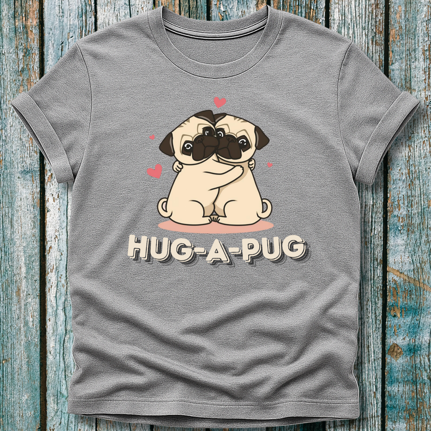 Grey hug-a-pug tshirt with cute pug design