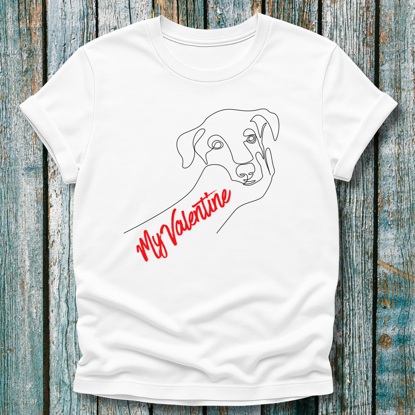 White T-Shirt with dog graphic and "my valentine" text
