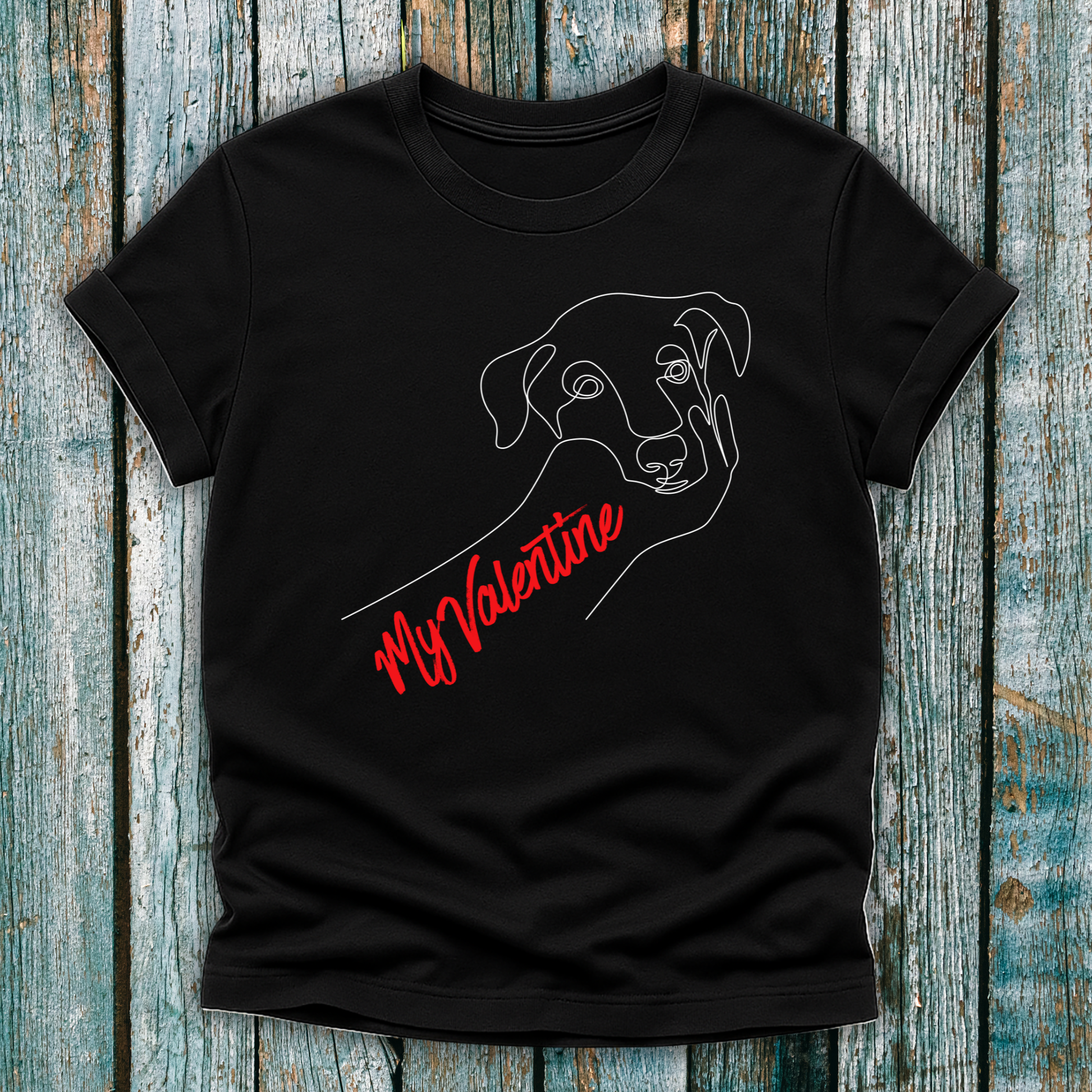 Black T-Shirt with dog graphic and "my valentine" text
