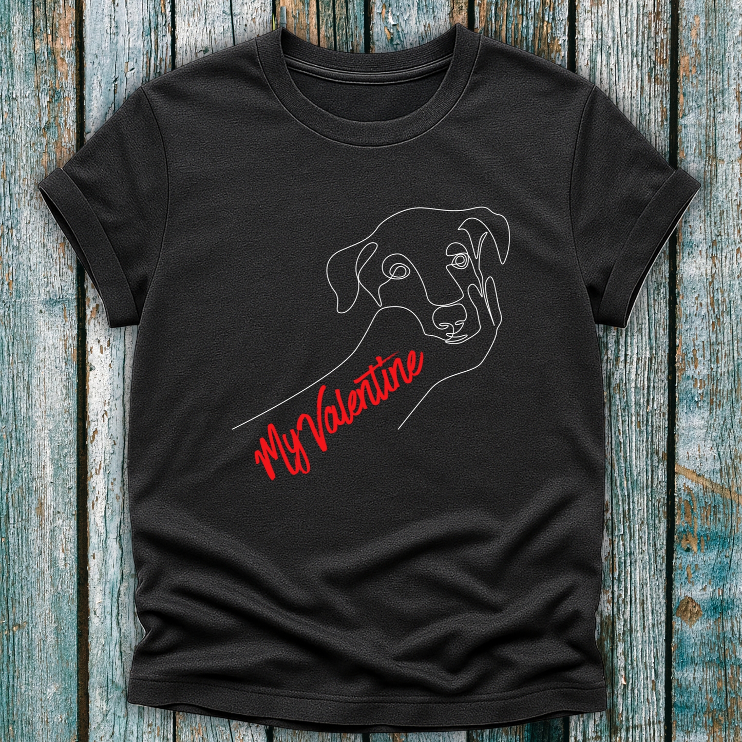 Dark gray T-Shirt with dog graphic and "my valentine" text