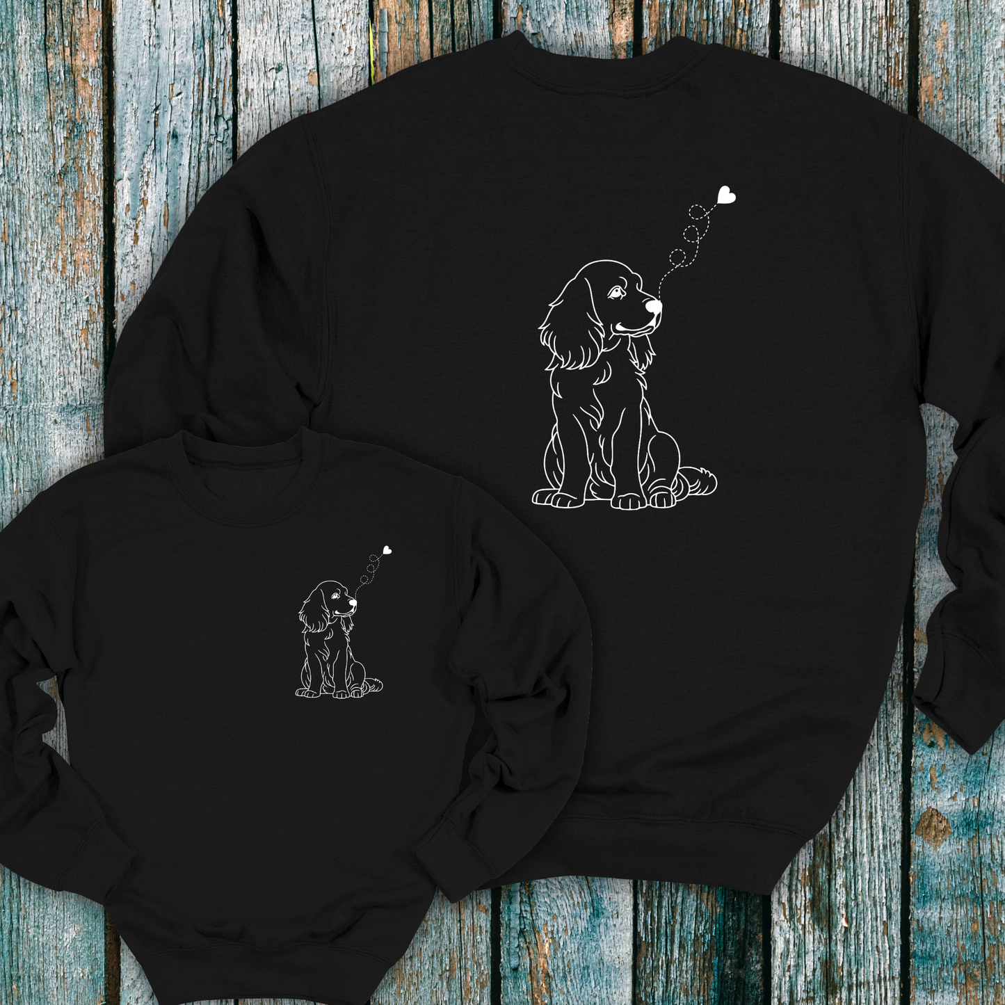 Black sweatshirt with cute dog graphic on the front and back