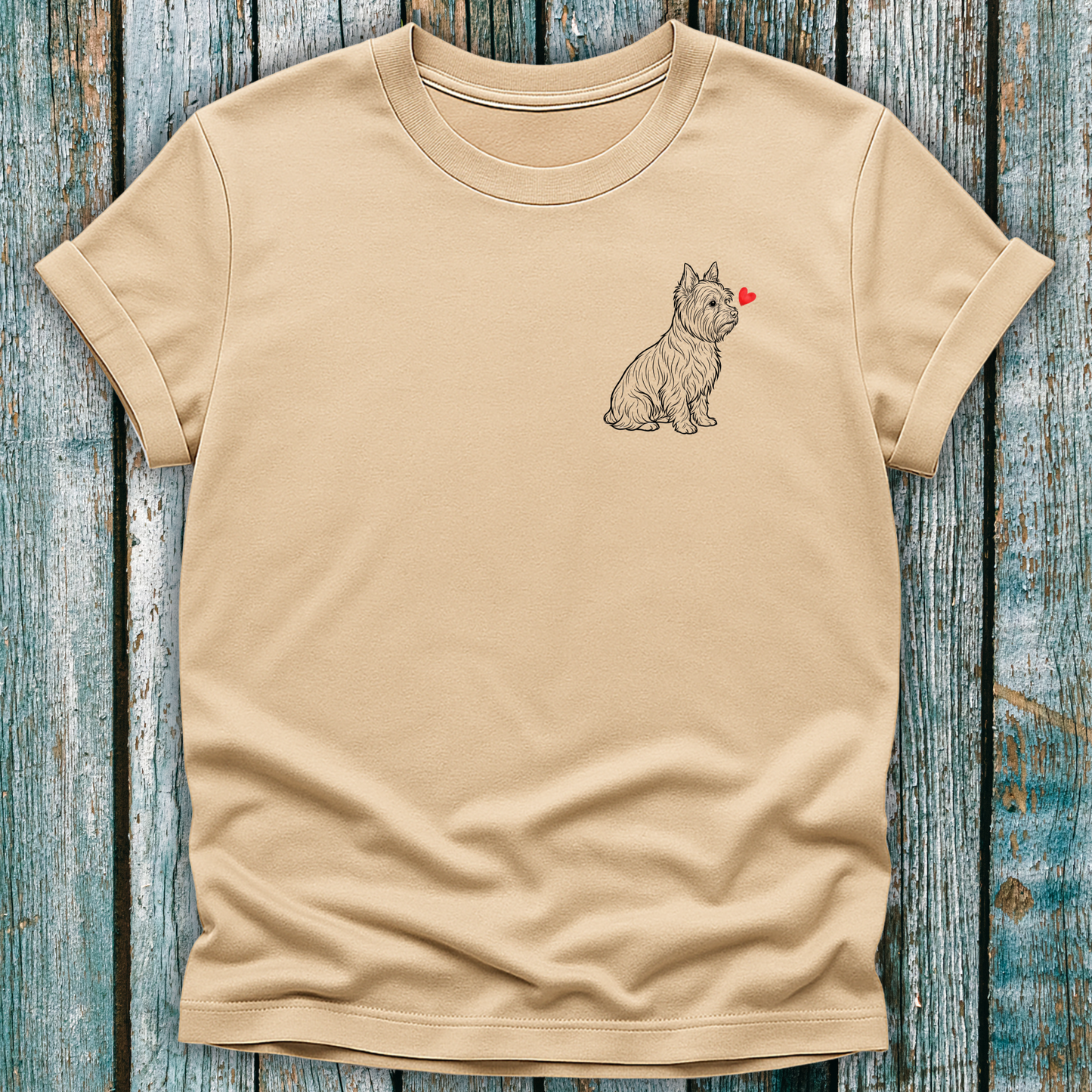 beige t-shirt with Westie dog and love heart 