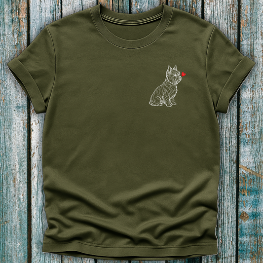 green t-shirt with Westie dog and love heart 
