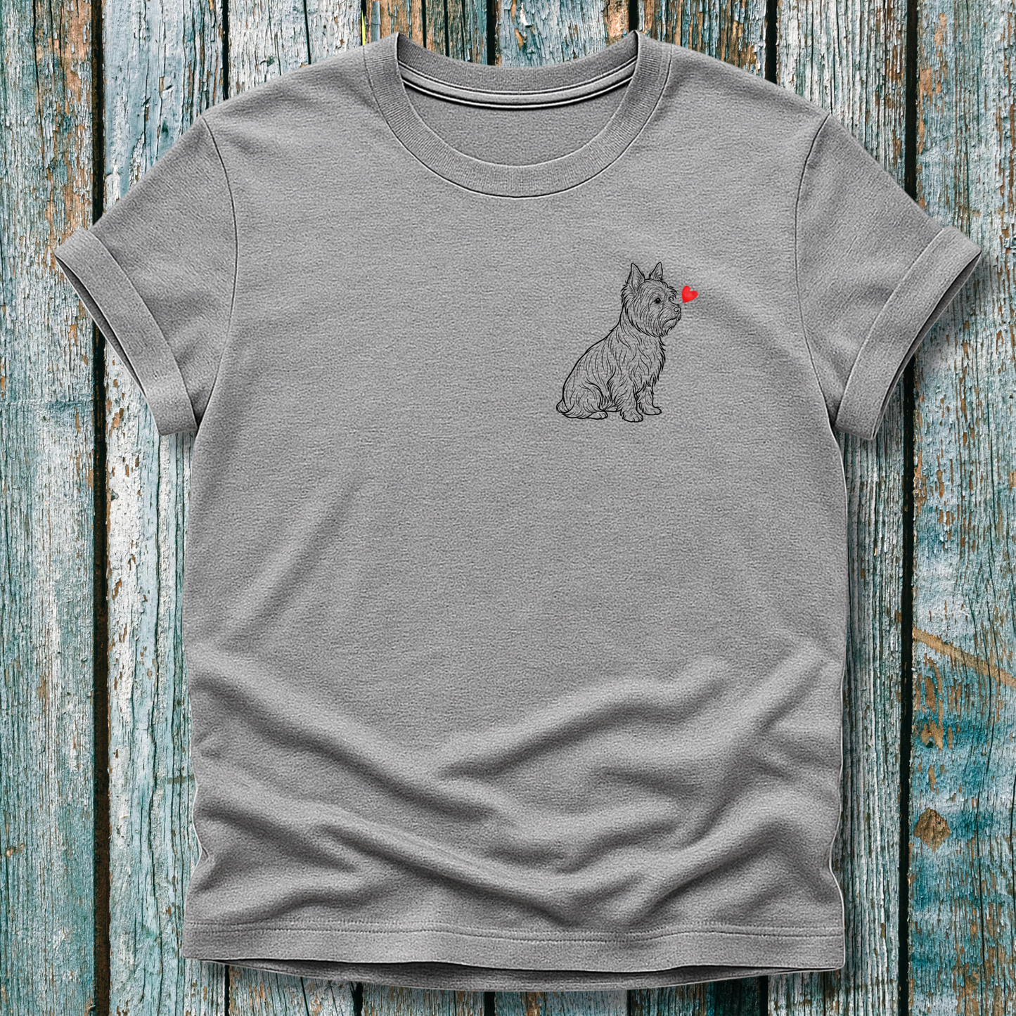 grey t-shirt with Westie dog and love heart 