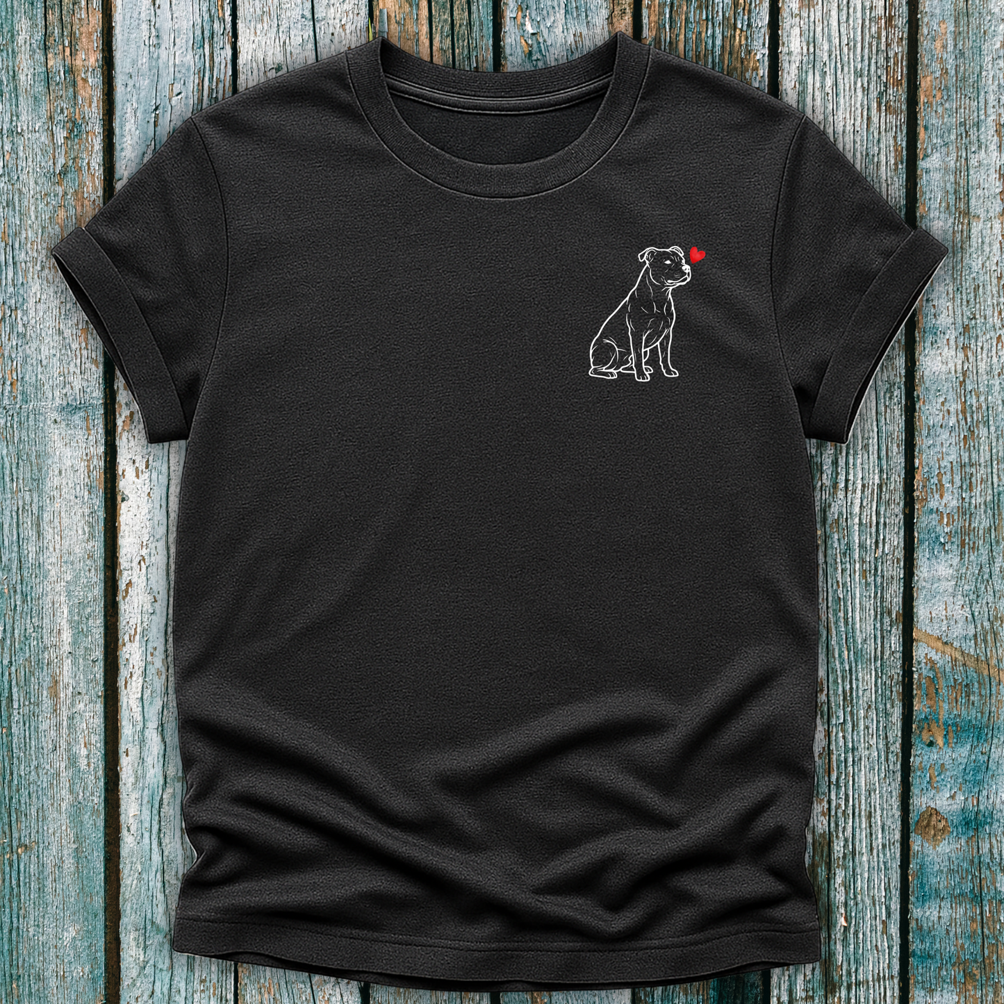 Dark Gray t-shirt with staffy pitty graphic and a love heart