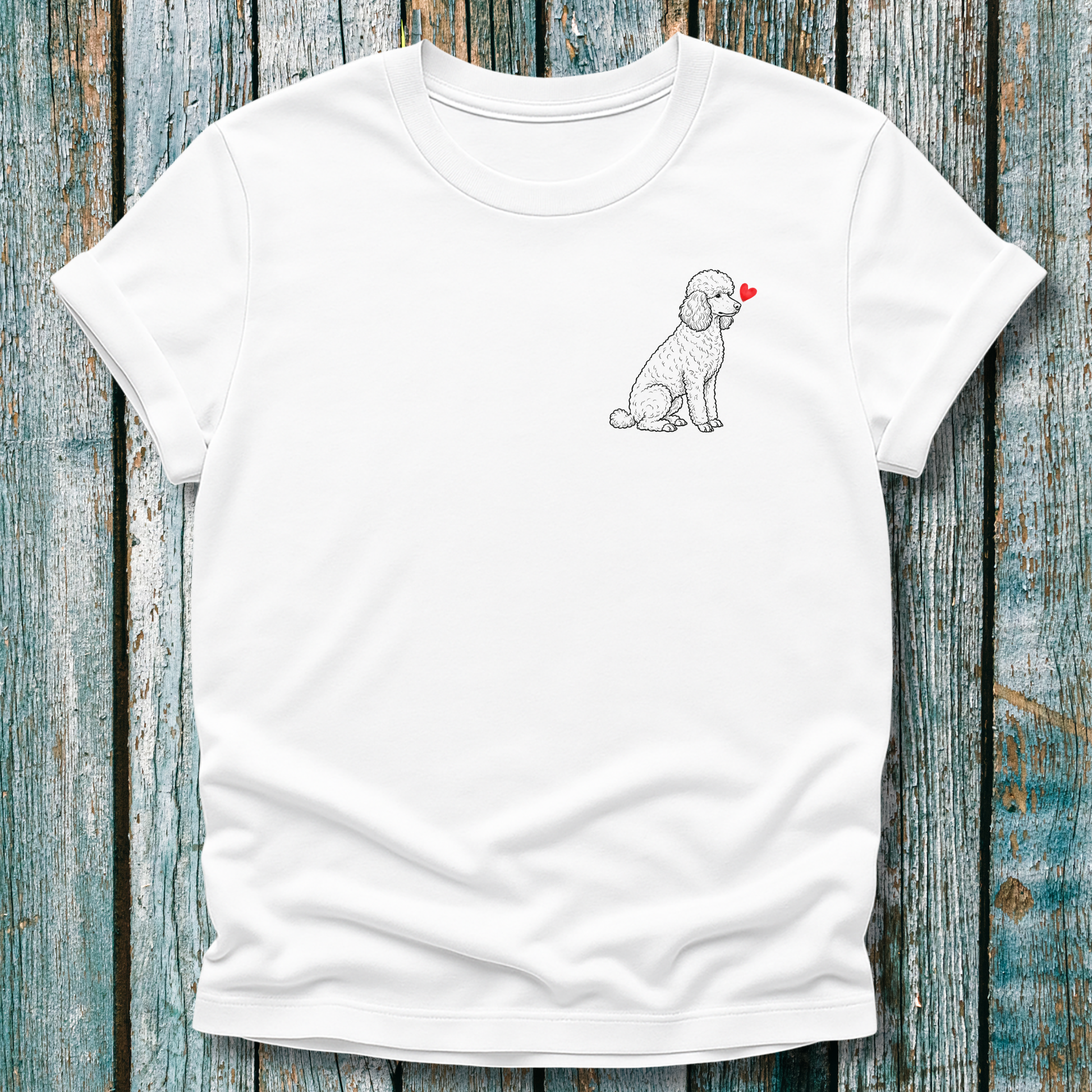 White t-shirt with poodle graphic and love heart