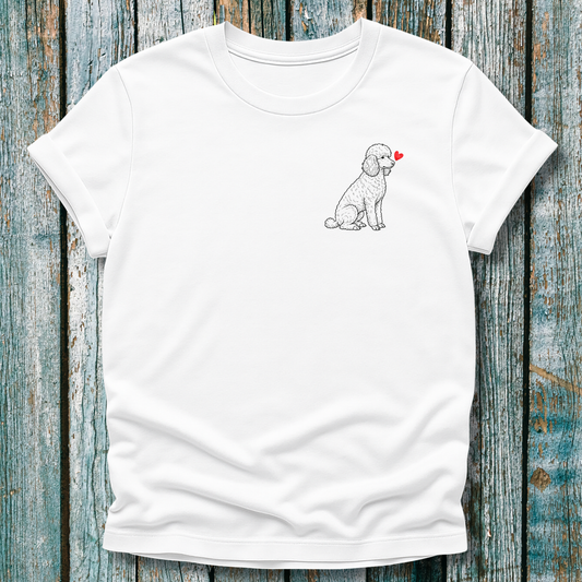 White t-shirt with poodle graphic and love heart