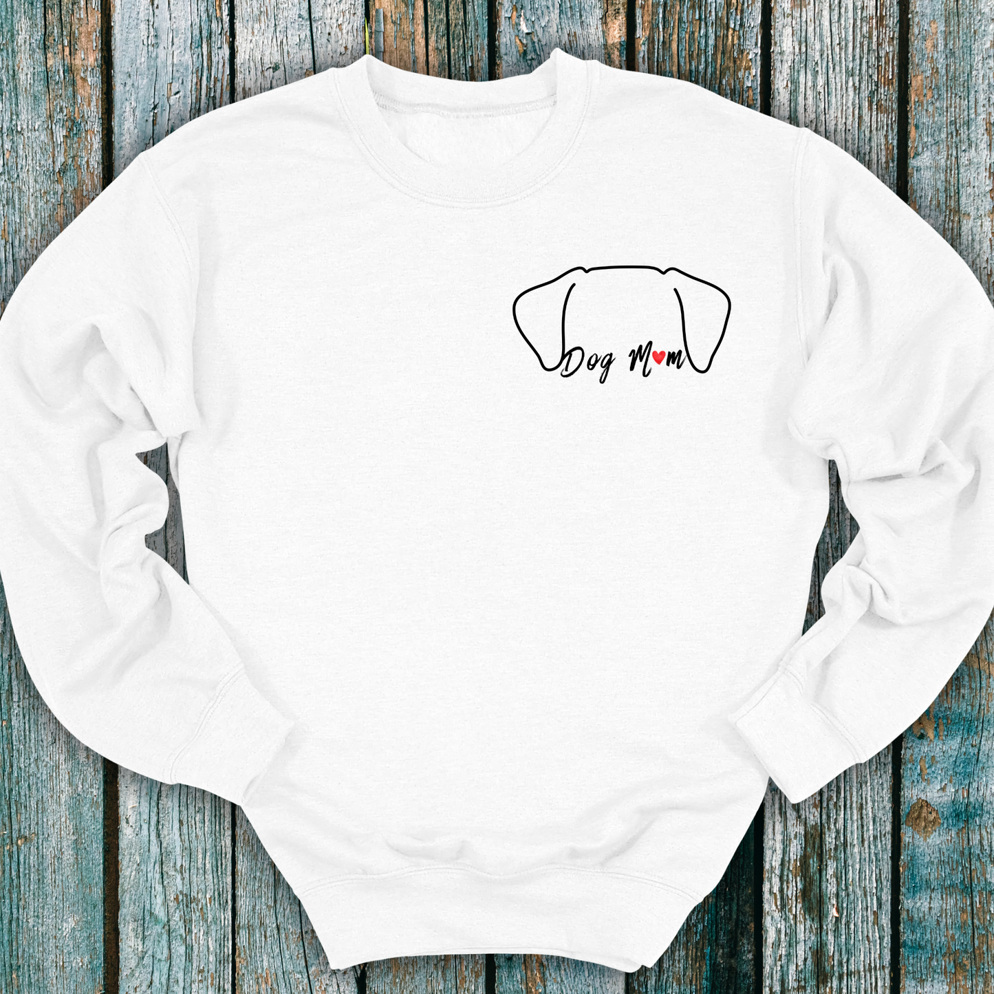 White sweatshirt with dog mum/mom and dog ears graphic