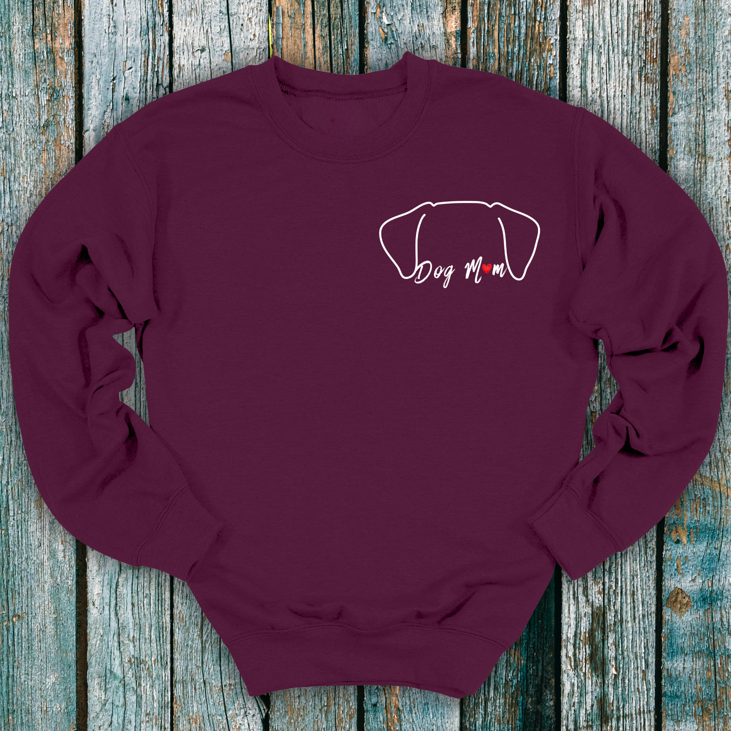 Maroon sweatshirt with dog mum/mom and dog ears graphic