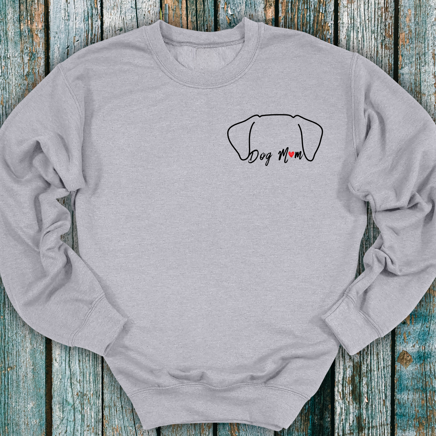 Grey sweatshirt with dog mum/mom and dog ears graphic