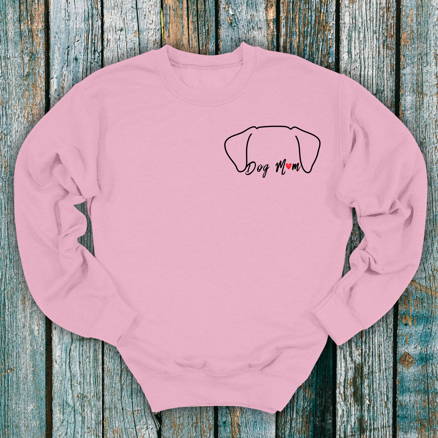 Pink sweatshirt with dog mum/mom and dog ears graphic