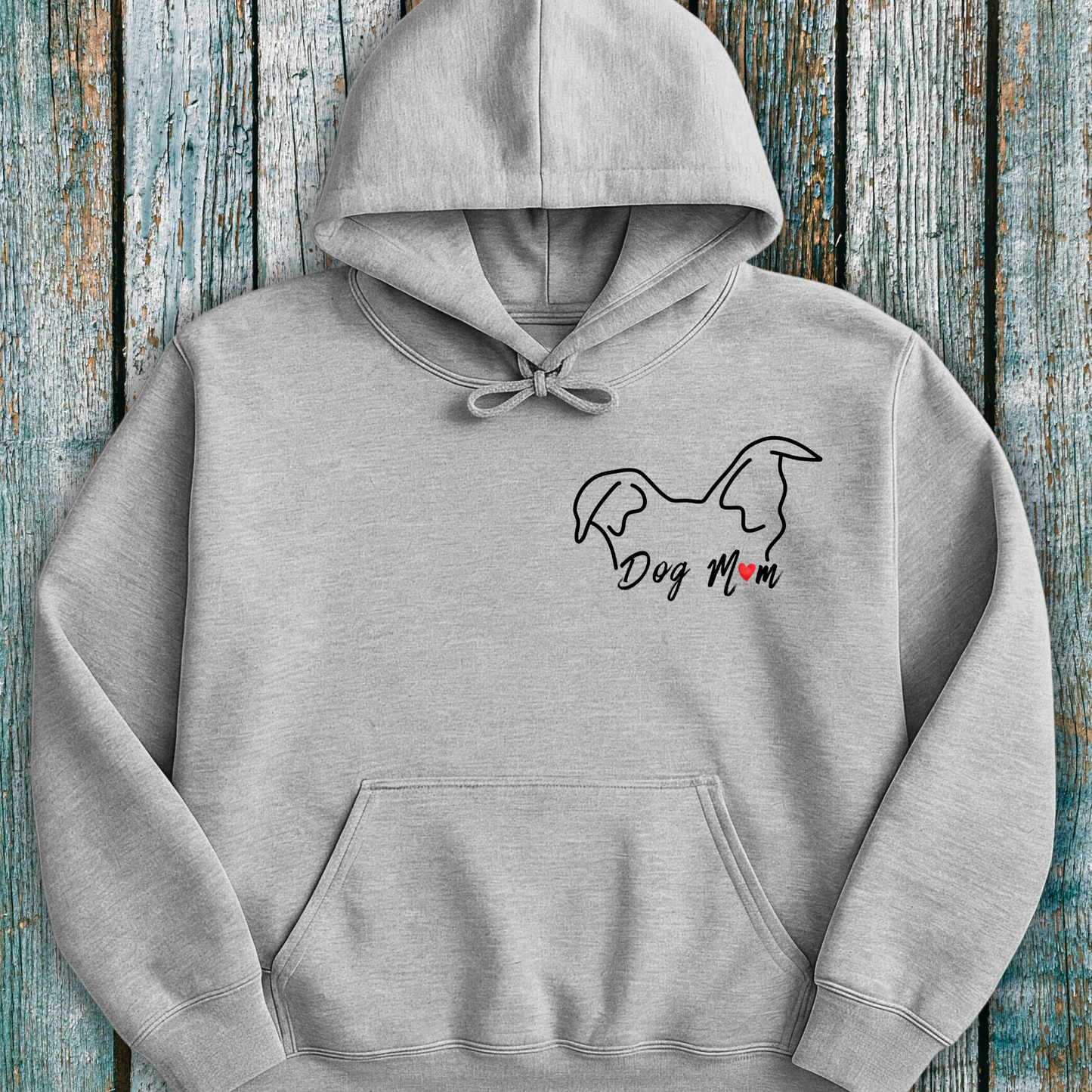 grey  hoodie with dog mom/mum and dog ears graphic