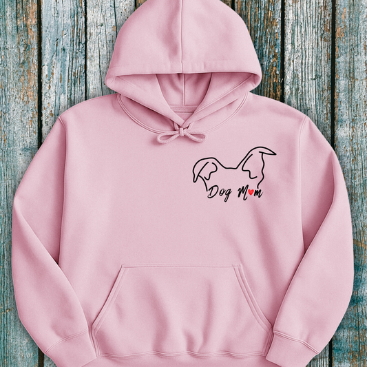 Pink hoodie with dog mom/mum and dog ears graphic
