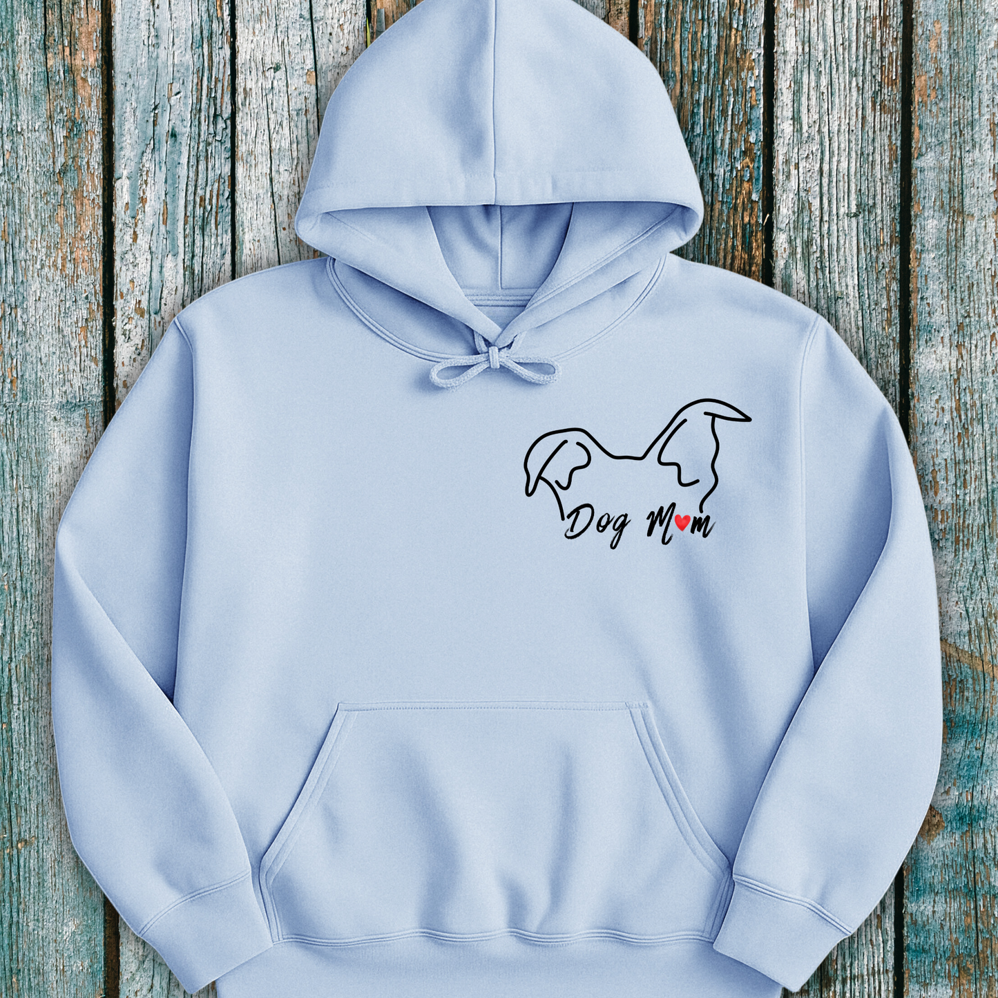 Blue  hoodie with dog mom/mum and dog ears graphic