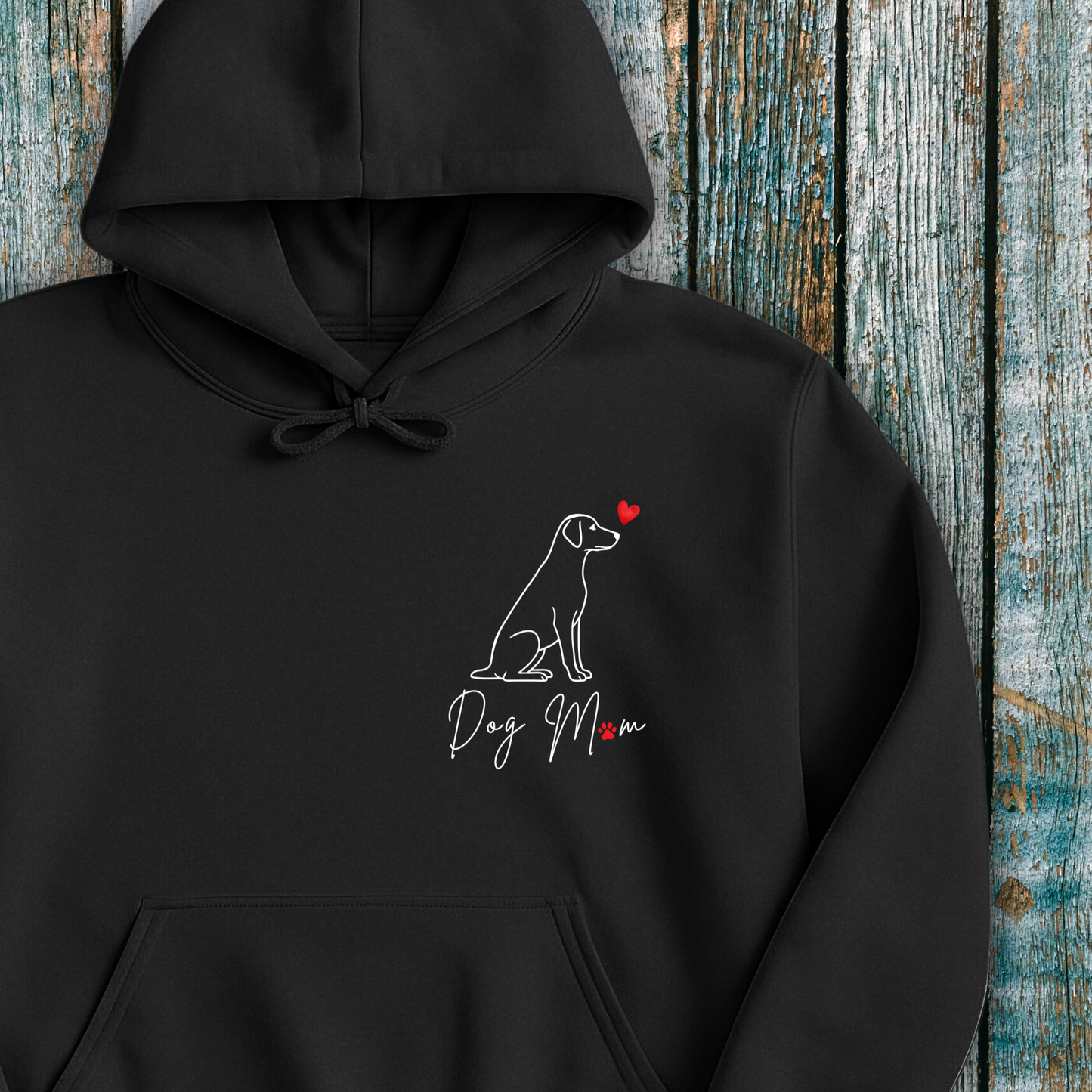 Black Hoodie with Labrador line art and Dog Mum/Mom text
