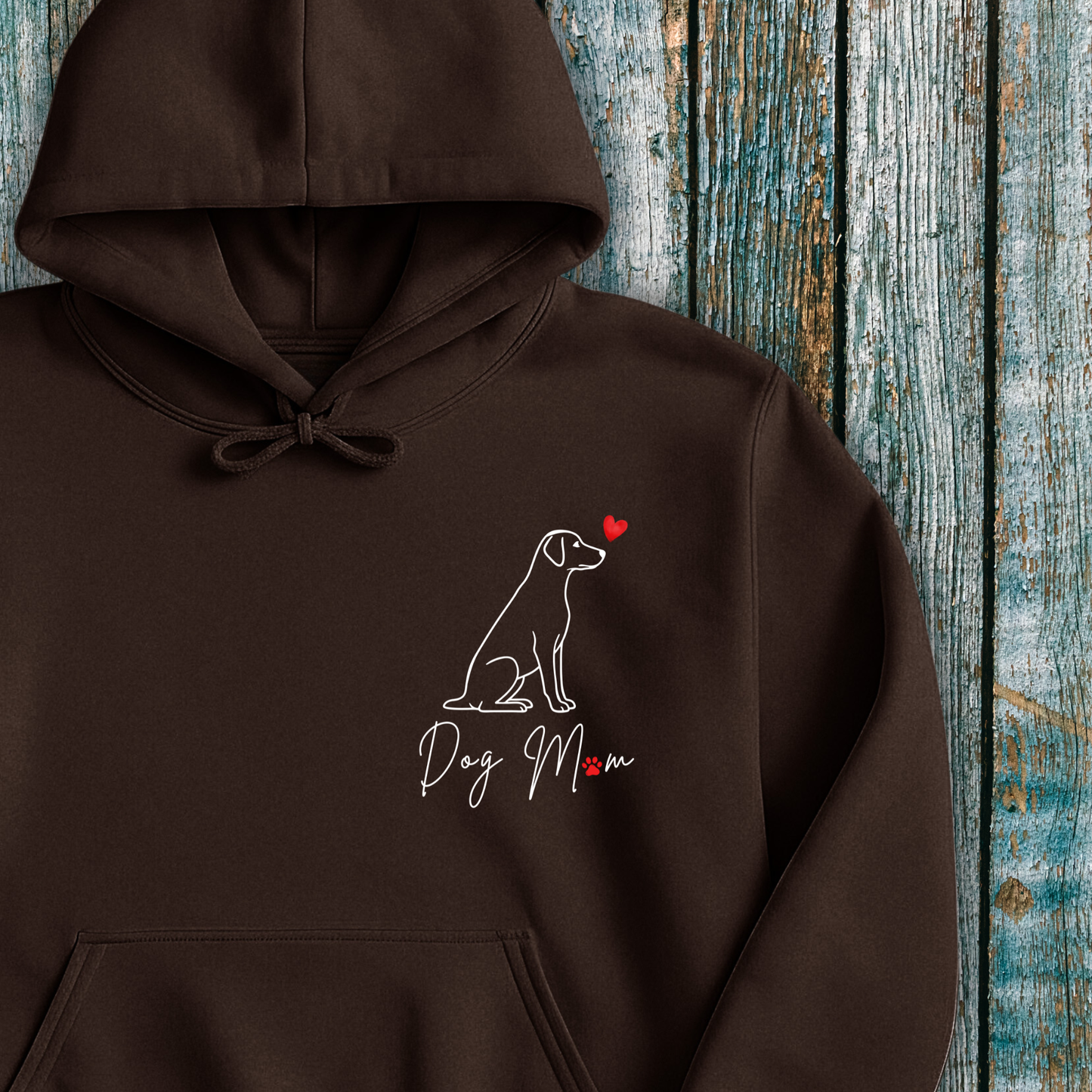 Brown Hoodie with Labrador line art and Dog Mum/Mom text