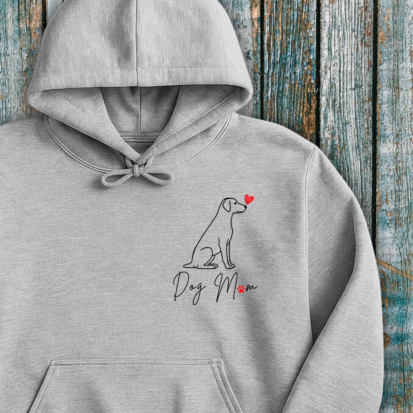 Grey Hoodie with Labrador line art and Dog Mum/Mom text