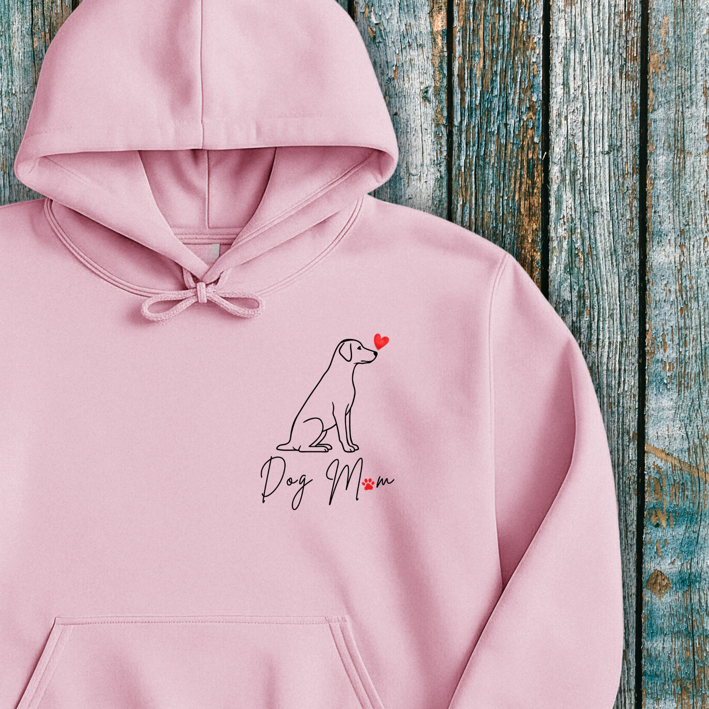 Pink Hoodie with Labrador line art and Dog Mum/Mom text