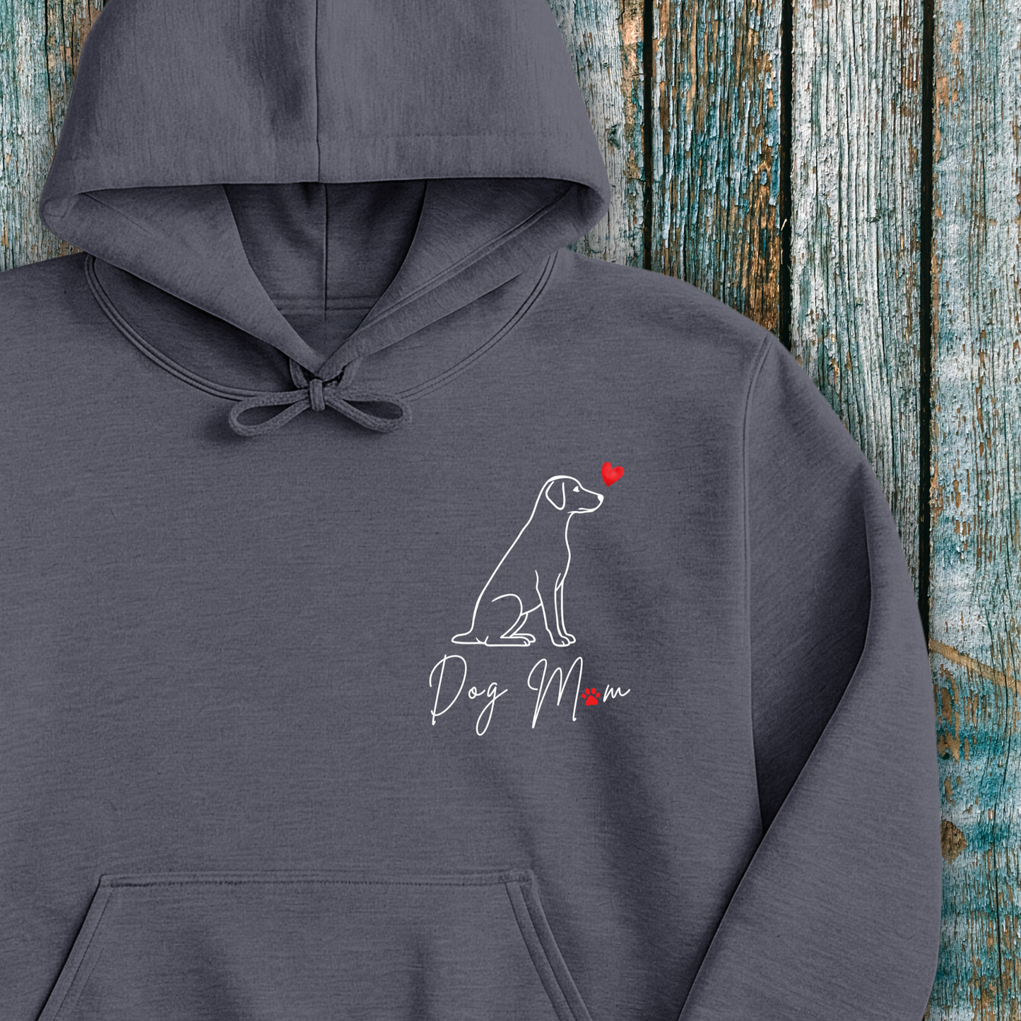 Dark Grey Hoodie with Labrador line art and Dog Mum/Mom text