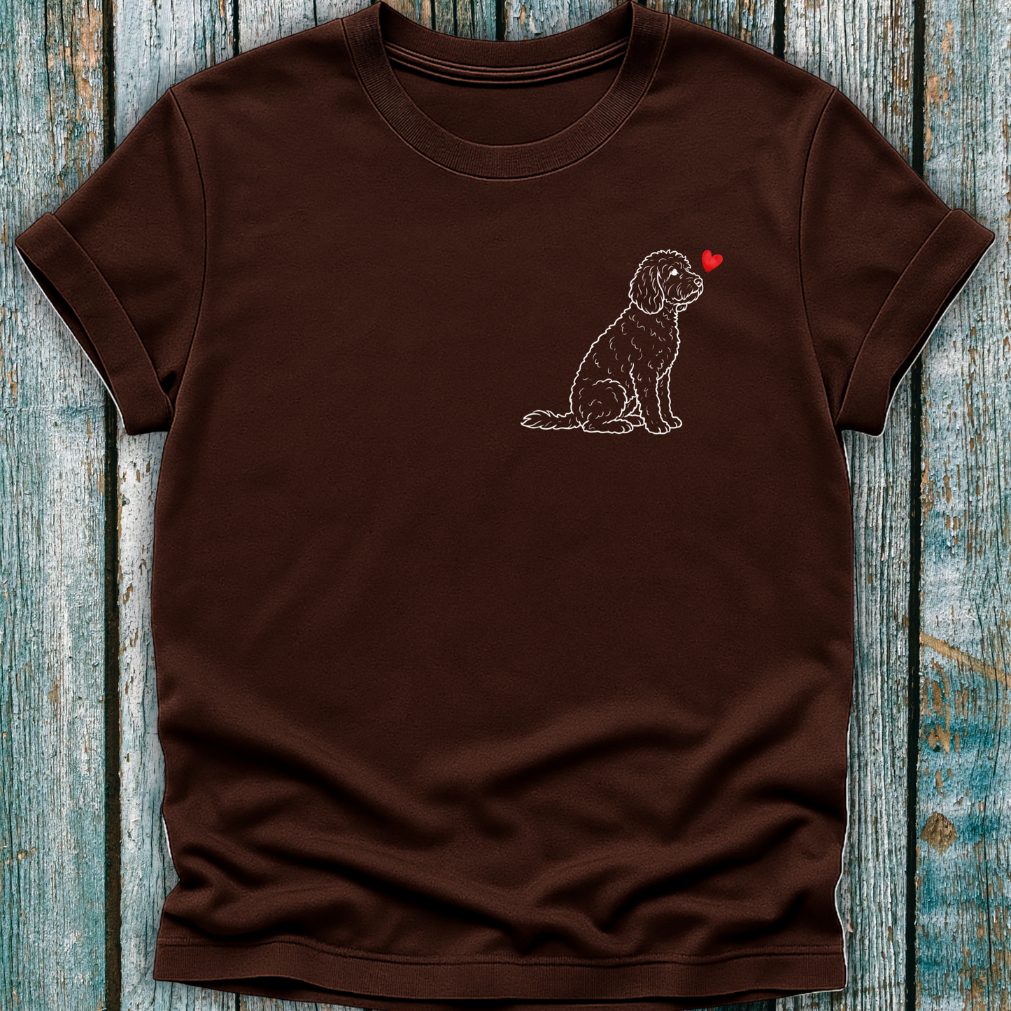Brown T-shirt with Doodle dog graphic and a love heart
