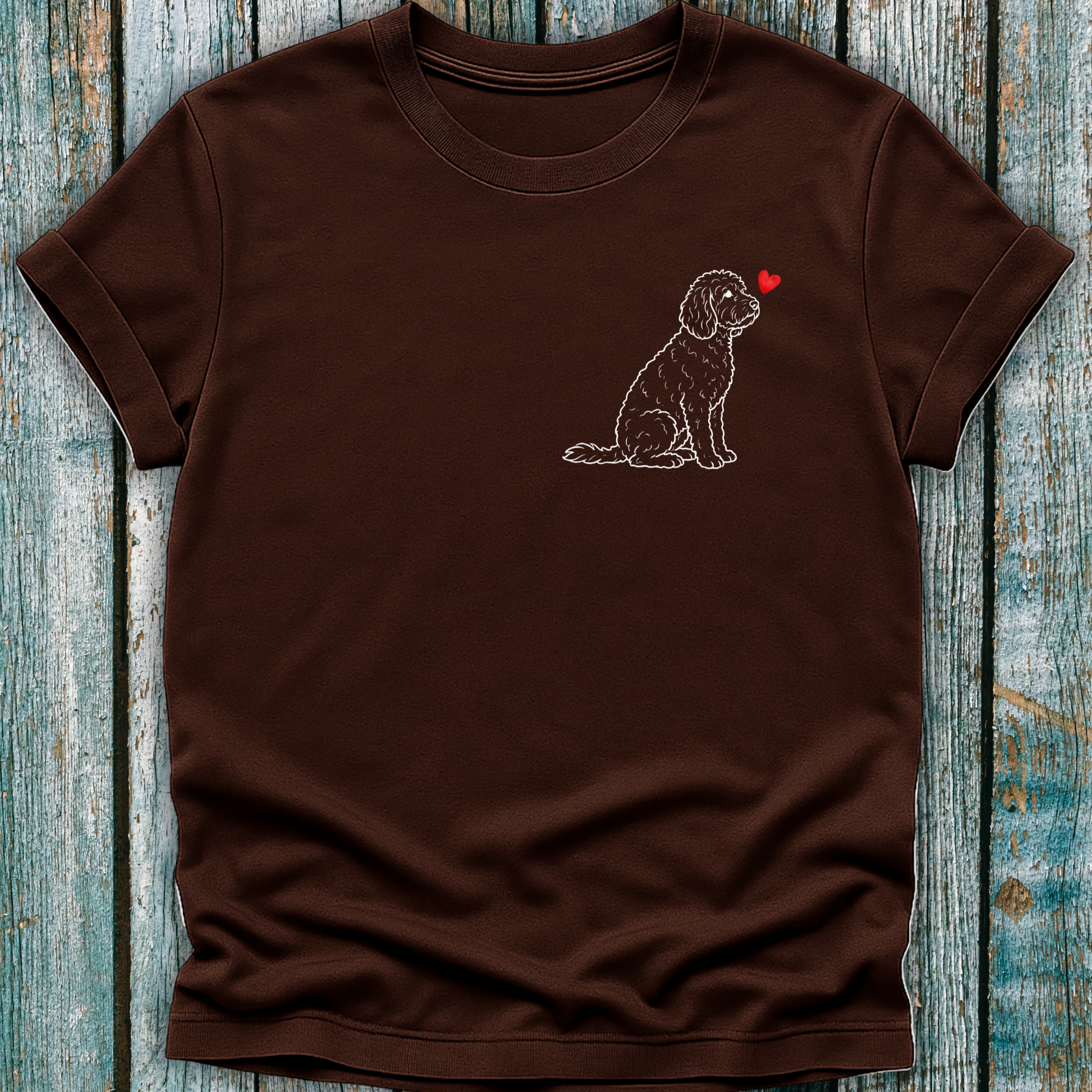 Brown T-shirt with Doodle dog graphic and a love heart