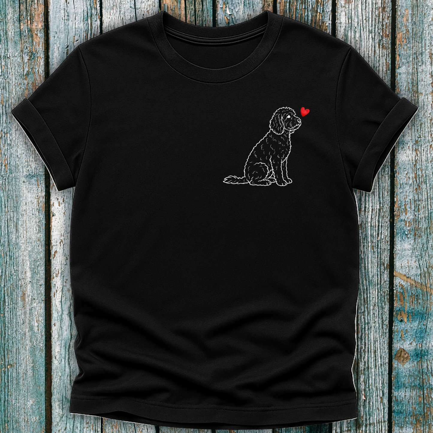Brown T-shirt with Doodle dog graphic and a love heart