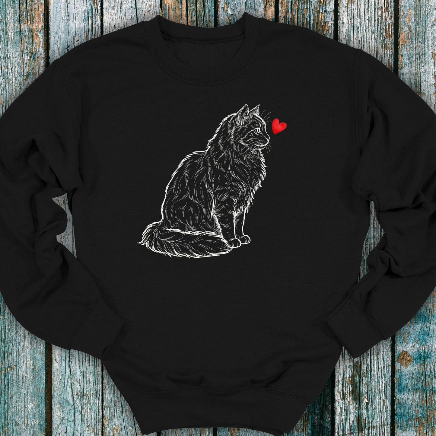 Long Haired Cat Love Heart Sweatshirt ❤️