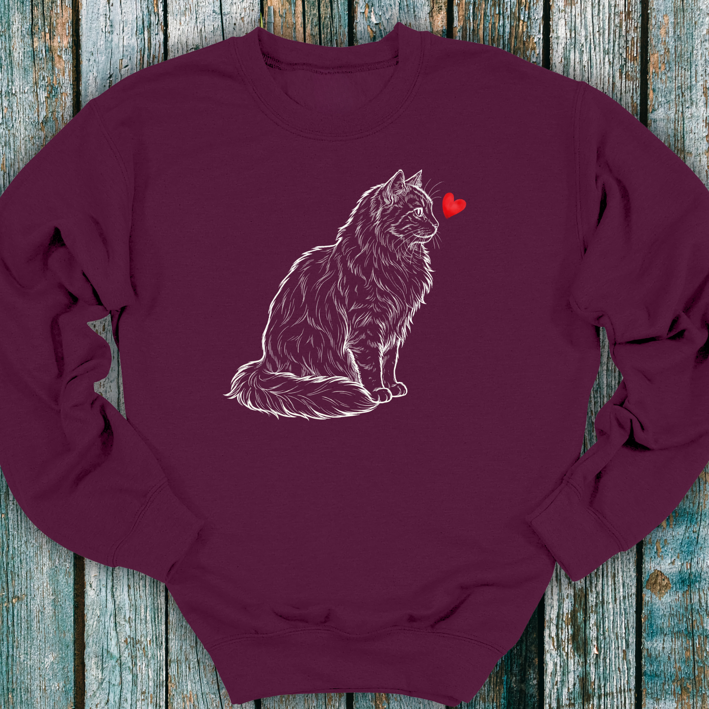 Long Haired Cat Love Heart Sweatshirt ❤️