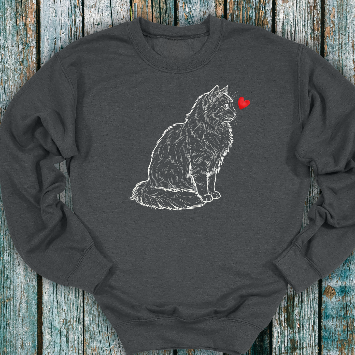 Long Haired Cat Love Heart Sweatshirt ❤️