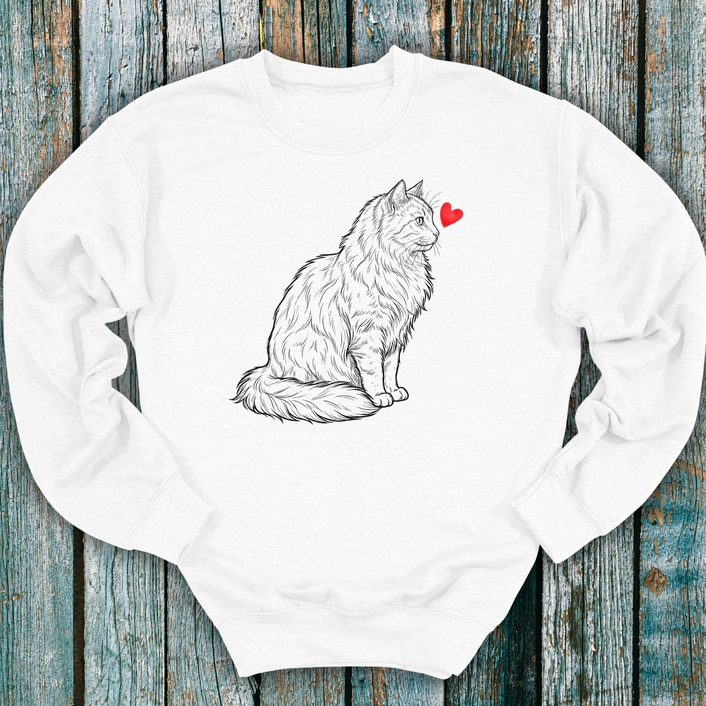 Long Haired Cat Love Heart Sweatshirt ❤️
