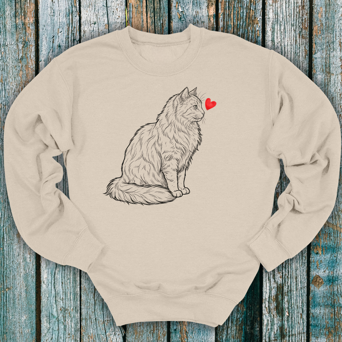 Long Haired Cat Love Heart Sweatshirt ❤️