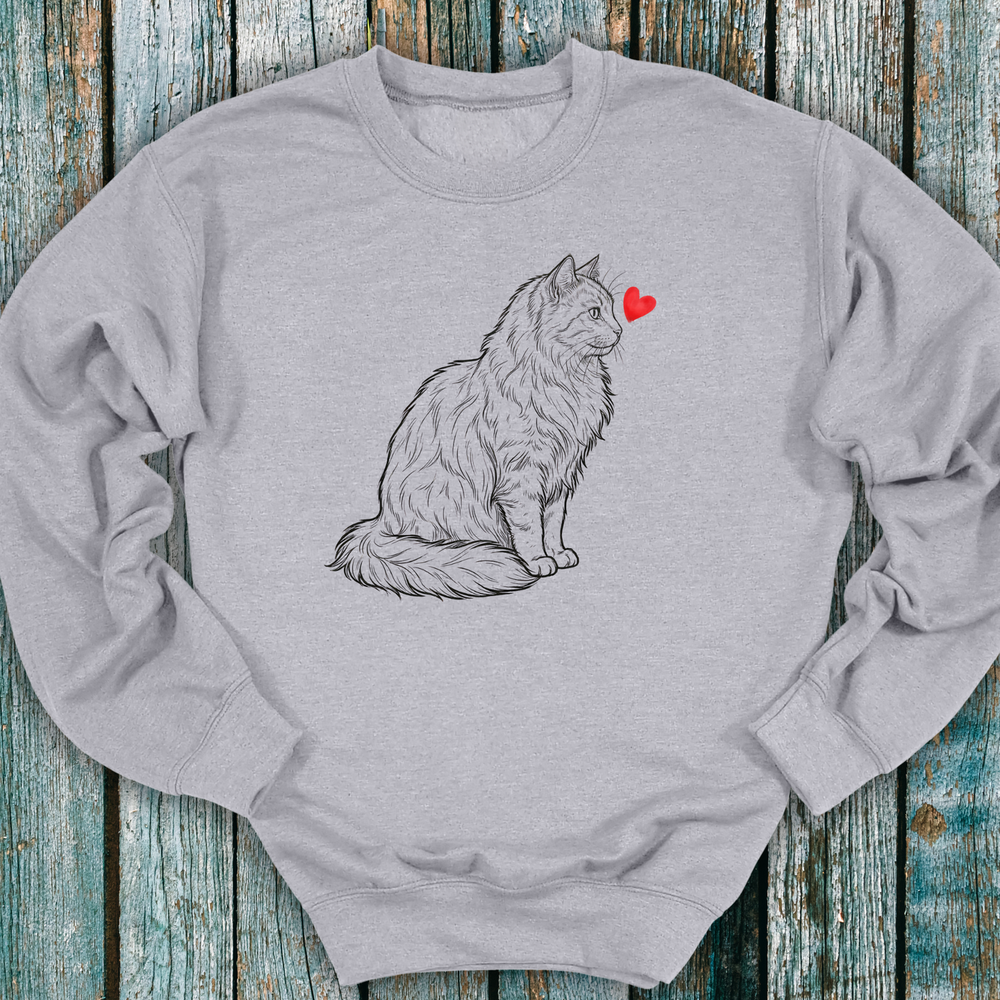 Long Haired Cat Love Heart Sweatshirt ❤️
