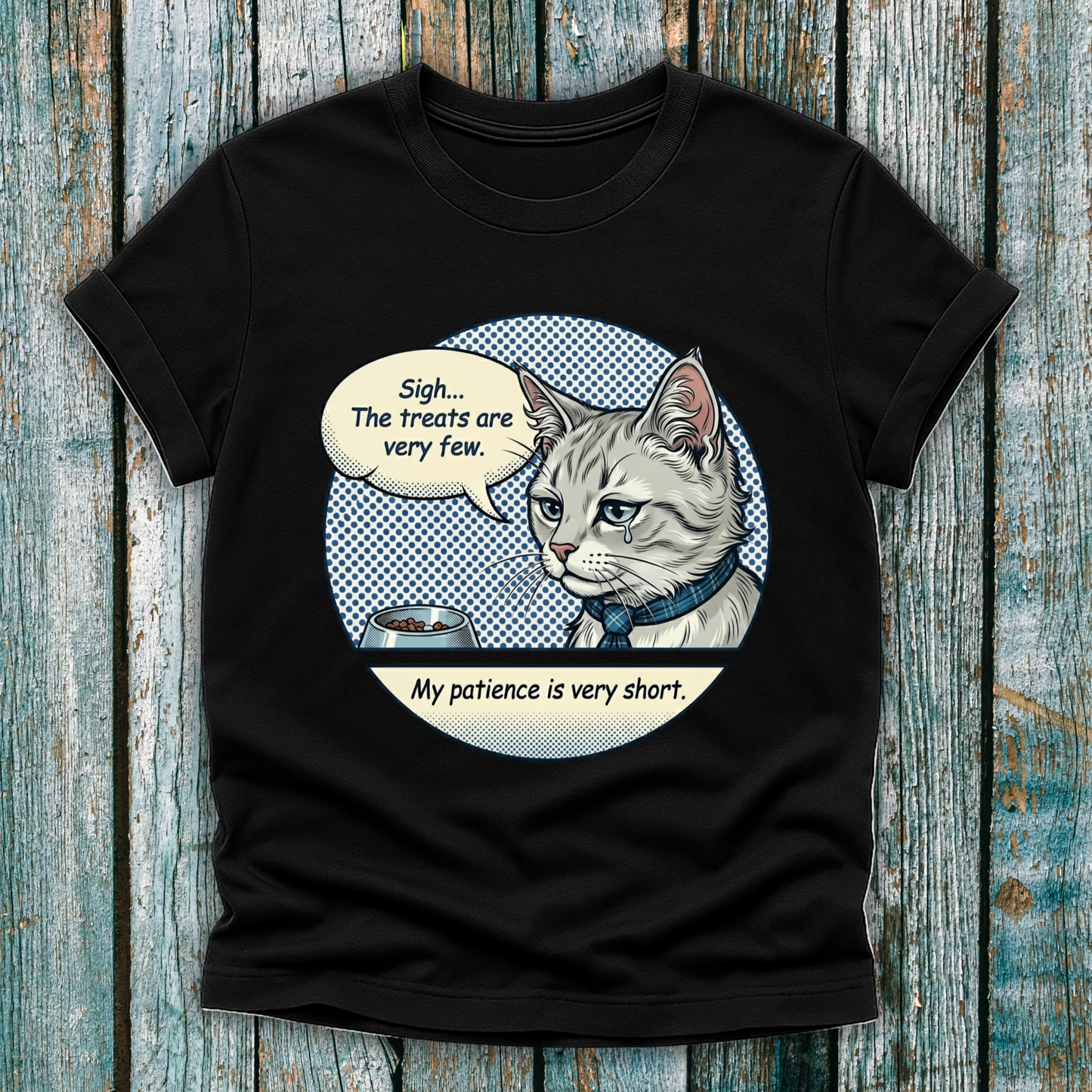 Black  t shirt with pop art cartoon cat graphic