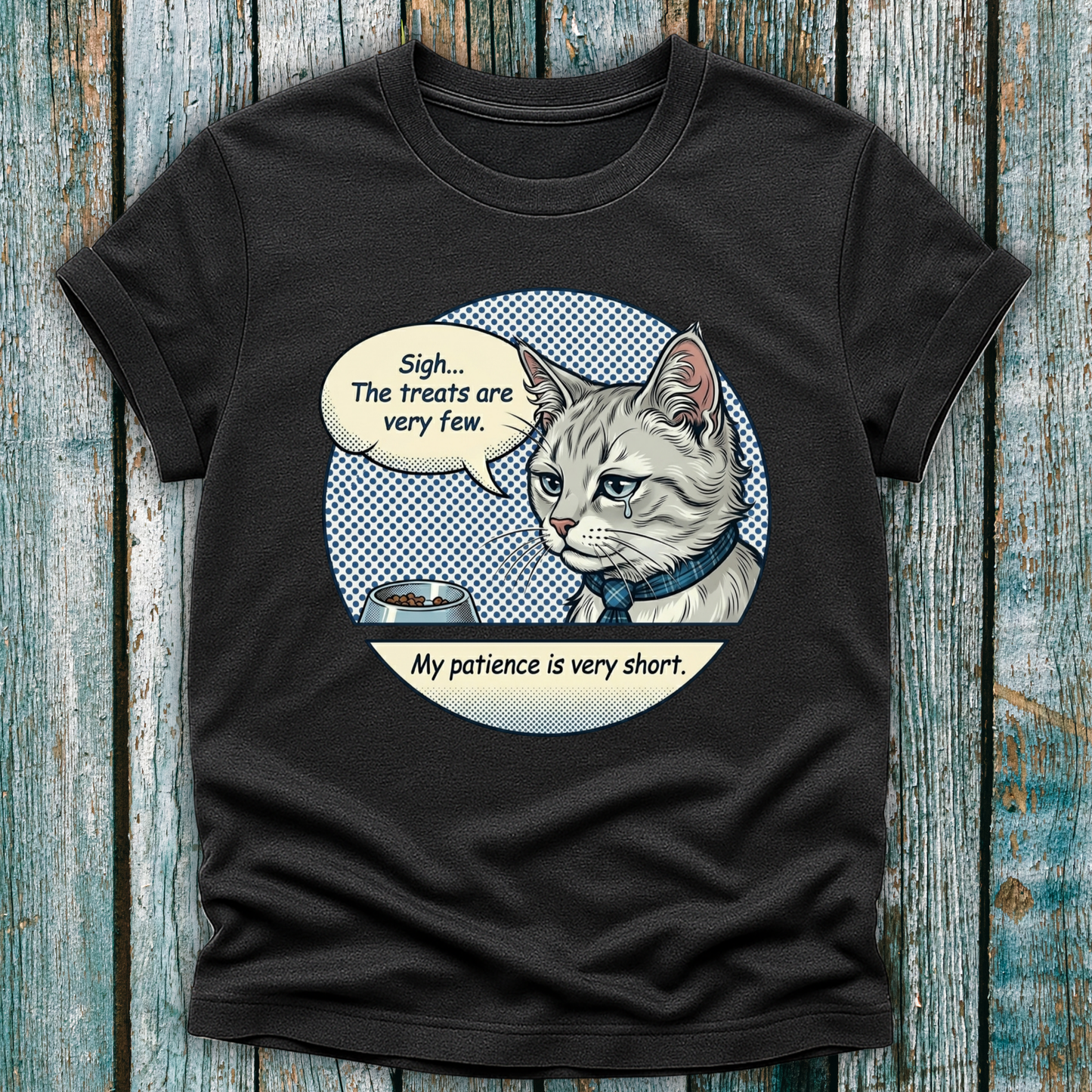 Dark Gray  t shirt with pop art cartoon cat graphic