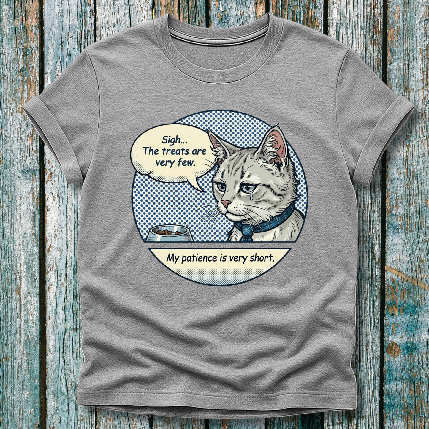 Gray  t shirt with pop art cartoon cat graphic