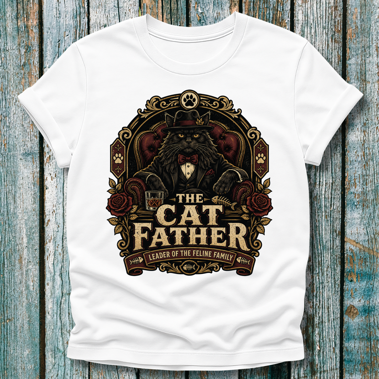 Cat Father T-Shirt — Vintage Mafia Cat Graphic Tee