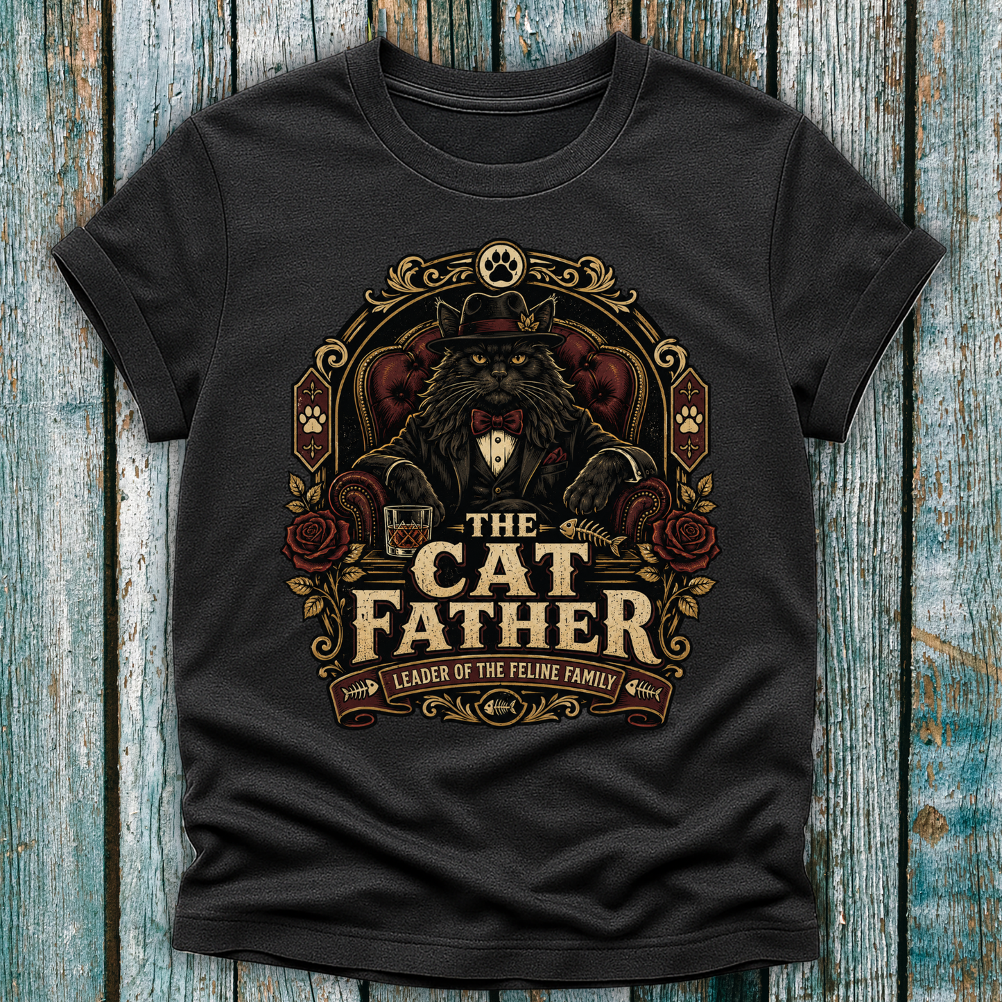 Cat Father T-Shirt — Vintage Mafia Cat Graphic Tee