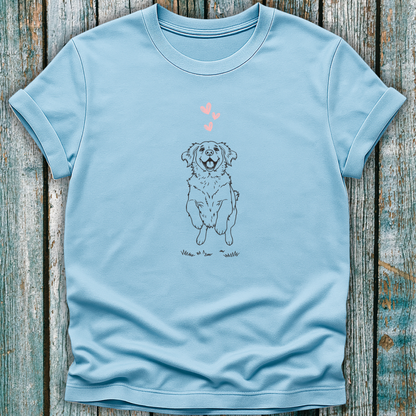 Cute Puppy Illustration T-Shirt with Pink Hearts