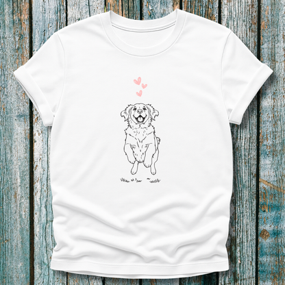 Cute Puppy Illustration T-Shirt with Pink Hearts